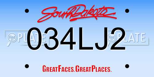 034LJ2 South Dakota License Plate