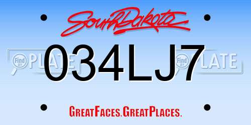 034LJ7 South Dakota License Plate