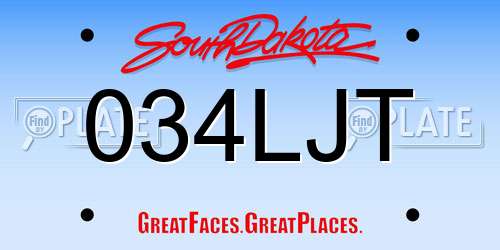 034LJT South Dakota License Plate