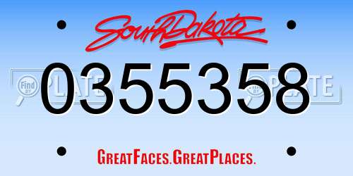 0355358 South Dakota License Plate
