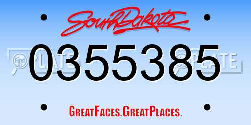0355385 South Dakota License Plate