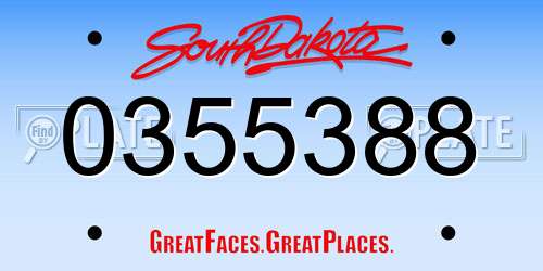 0355388 South Dakota License Plate