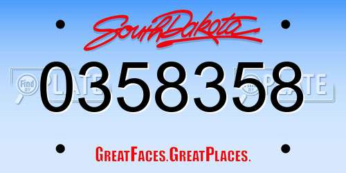 0358358 South Dakota License Plate