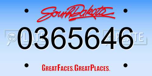 0365646 South Dakota License Plate