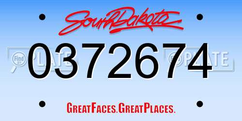 0372674 South Dakota License Plate