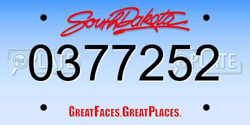 0377252 South Dakota License Plate