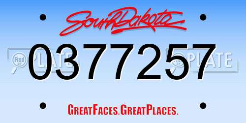 0377257 South Dakota License Plate