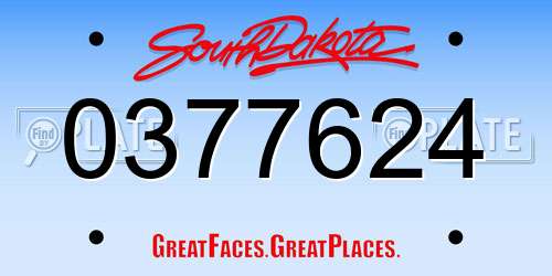 0377624 South Dakota License Plate