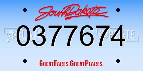 0377674 South Dakota License Plate