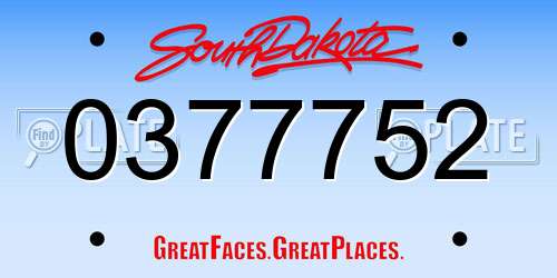 0377752 South Dakota License Plate