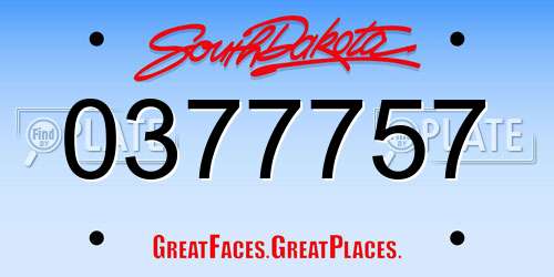 0377757 South Dakota License Plate