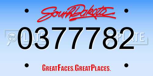 0377782 South Dakota License Plate