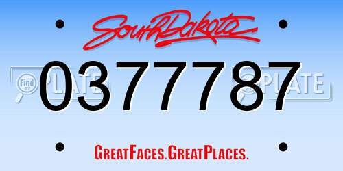 0377787 South Dakota License Plate