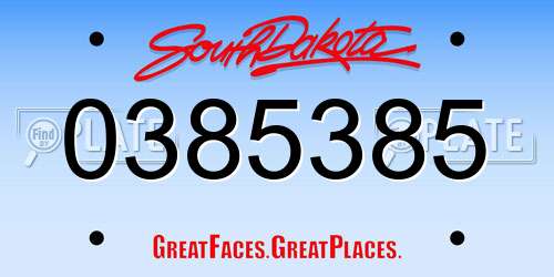 0385385 South Dakota License Plate