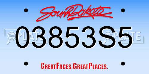 03853S5 South Dakota License Plate
