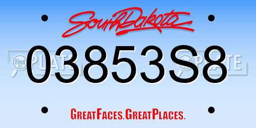03853S8 South Dakota License Plate