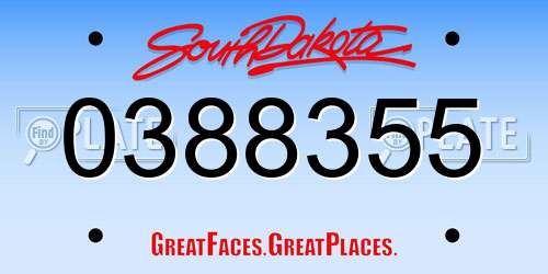 0388355 South Dakota License Plate