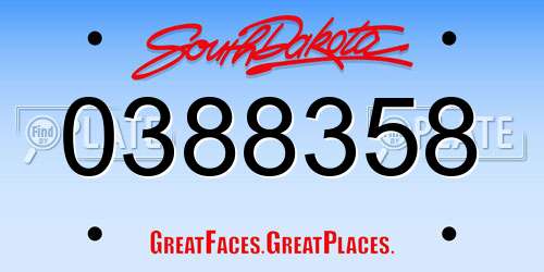 0388358 South Dakota License Plate