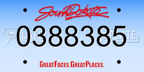 0388385 South Dakota License Plate