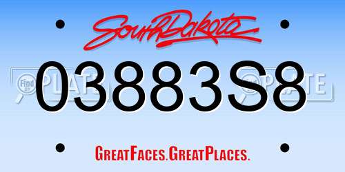 03883S8 South Dakota License Plate