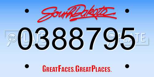 0388795 South Dakota License Plate