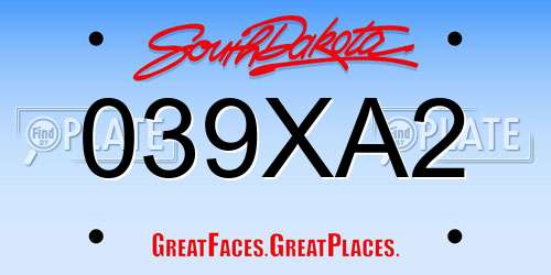 039XA2 South Dakota License Plate
