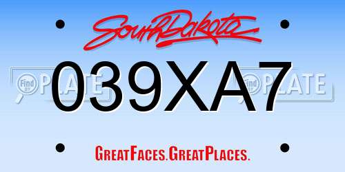 039XA7 South Dakota License Plate