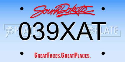 039XAT South Dakota License Plate