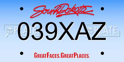 039XAZ South Dakota License Plate