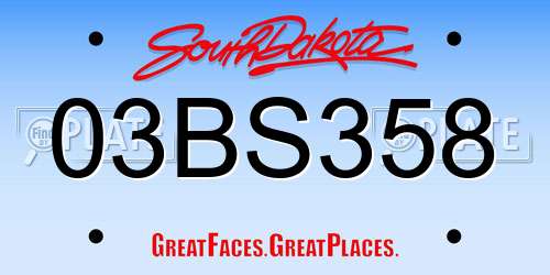 03BS358 South Dakota License Plate