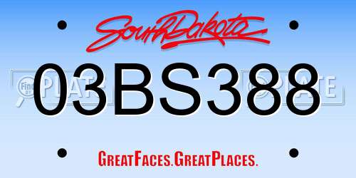 03BS388 South Dakota License Plate