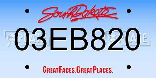 03EB820 South Dakota License Plate