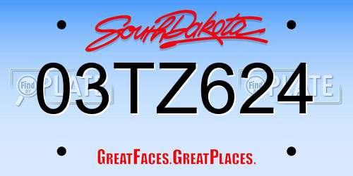03TZ624 South Dakota License Plate
