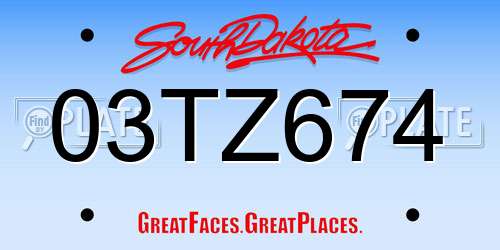 03TZ674 South Dakota License Plate