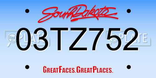 03TZ752 South Dakota License Plate
