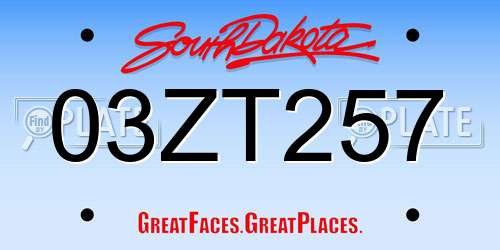 03ZT257 South Dakota License Plate