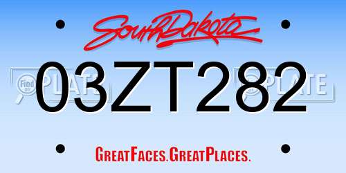 03ZT282 South Dakota License Plate