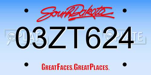03ZT624 South Dakota License Plate