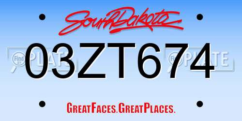 03ZT674 South Dakota License Plate