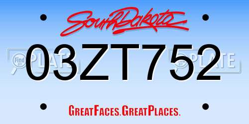 03ZT752 South Dakota License Plate