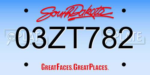03ZT782 South Dakota License Plate
