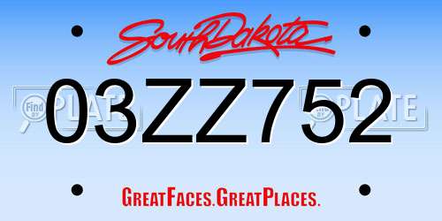03ZZ752 South Dakota License Plate