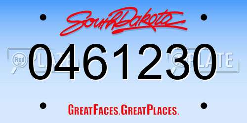 0461230 South Dakota License Plate