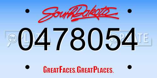 0478054 South Dakota License Plate