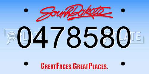 0478580 South Dakota License Plate