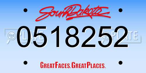 0518252 South Dakota License Plate