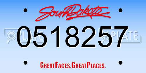 0518257 South Dakota License Plate