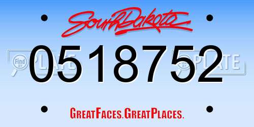 0518752 South Dakota License Plate