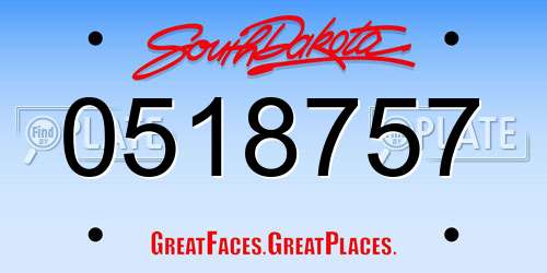 0518757 South Dakota License Plate