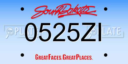 0525ZI South Dakota License Plate